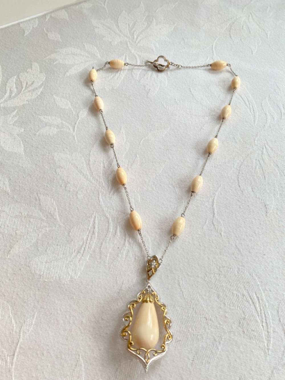 Vintage Diamonelle & Shell Pendant Necklace - Picture 3 of 9